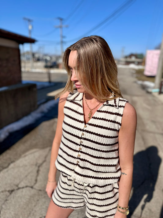 Collared Sleeveless Stripe Top