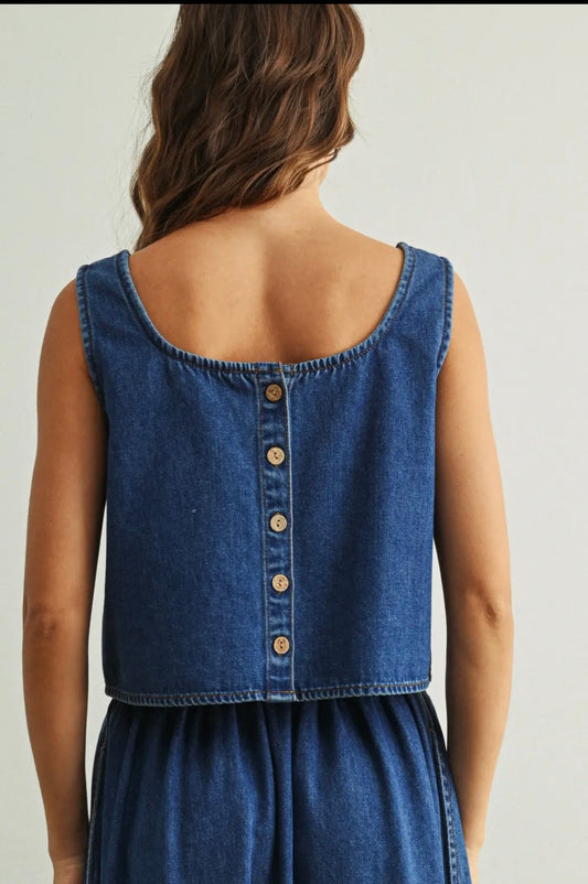 Denim back button tank